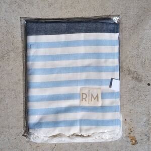 NWT Rachel Miriam Positano Towel Blue White Stripe Turkish-Style Beach Summer
